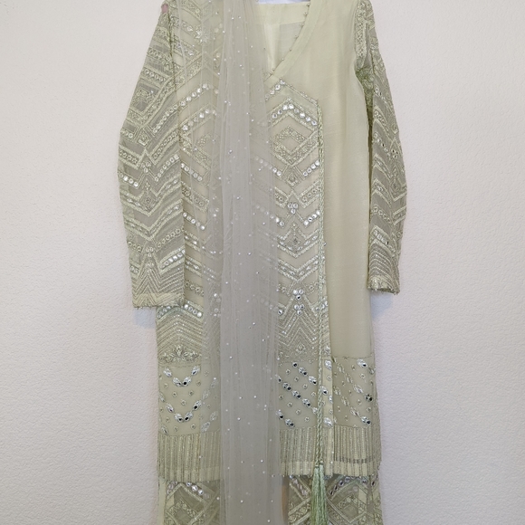 EMBROIDERED MIRROR WORK ANGRAKHA WITH MATCHING PANTS AND DUPATTA - Picture 4 of 7